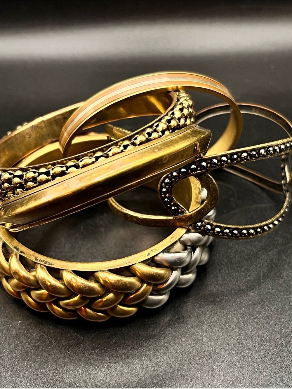 Mixed Metal Gold and Silver Women's Bangle Bracelet Set